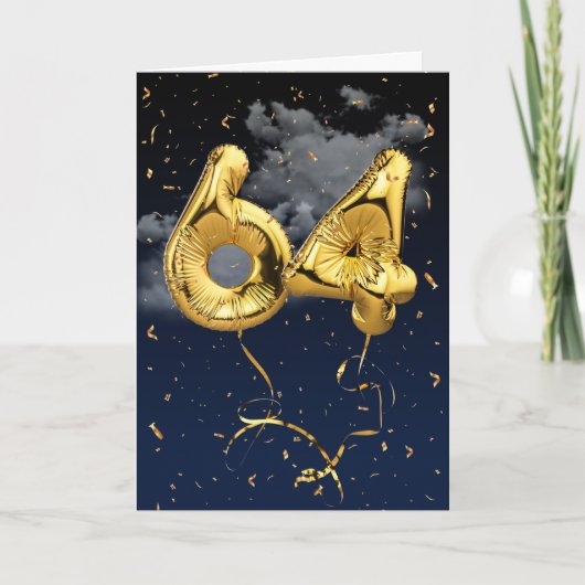 64e verjaardag Gold Mylar ballon en Confetti Card Kaart (Voorkant)
