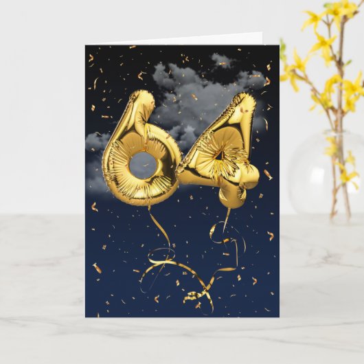 64e verjaardag Gold Mylar ballon en Confetti Card Kaart (Gele Bloem)