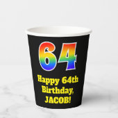 64e verjaardag: Kleurrijk, Leuk, Spannend, Regenbo Papieren Bekers (Voorkant)