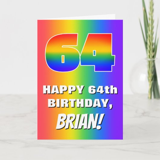 64e Verjaardag: Kleurrijk, Leuke Regenboog Patroon Kaart (Voorkant)