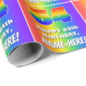 64e verjaardag: kleurrijk, vun regenboogpatroon # cadeaupapier (Rol Hoek)