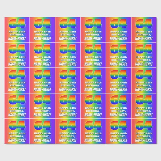 64e verjaardag: kleurrijk, vun regenboogpatroon # cadeaupapier (Zoom)