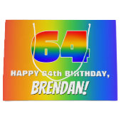 64e verjaardag: kleurrijk, vun regenboogpatroon #  groot cadeauzakje (Voorkant)