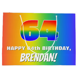64e verjaardag: kleurrijk, vun regenboogpatroon # groot cadeauzakje