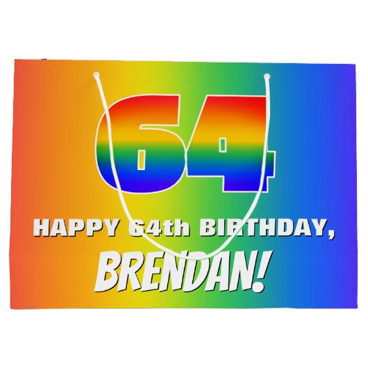 64e verjaardag: kleurrijk, vun regenboogpatroon #  groot cadeauzakje (Achterkant)