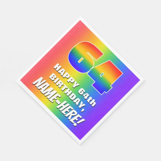 64e verjaardag: kleurrijk, vun regenboogpatroon #  servet (Hoek)