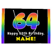 64e verjaardag: kleurrijke regenboog # 64, aangepa groot cadeauzakje (Achterkant)