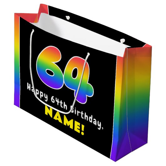 64e verjaardag: kleurrijke regenboog # 64, aangepa groot cadeauzakje (Voorkant Gekanteld)
