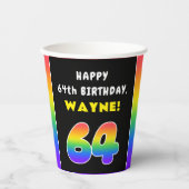 64e verjaardag: kleurrijke regenboog # 64, aangepa papieren bekers (Voorkant)