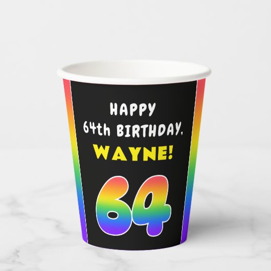 64e verjaardag: kleurrijke regenboog # 64, aangepa papieren bekers (Voorkant)