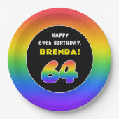 64e verjaardag: kleurrijke regenboog # 64, aangepa papieren bordje (Voorkant)