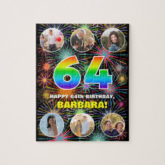 64e Verjaardag: Leuk regenboog #, Aangepaste naam Legpuzzel (Verticaal)