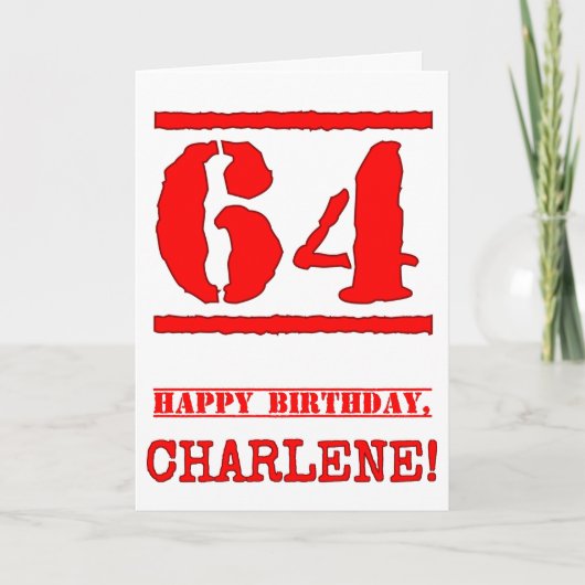 64e verjaardag: Leuk, rood rubberen stempel geïnsp Kaart (Voorkant)