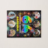 64e verjaardag: Leuke regenboog #, Aangepaste naam Legpuzzel (Horizontaal)