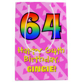 64e verjaardag: Leuke roze harten strepen; Regenbo Medium Cadeauzakje (Voorkant)