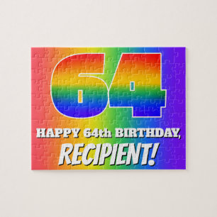 64e verjaardag — Meerkleurig regenboogpatroon "64" Legpuzzel
