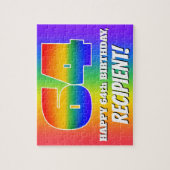64e verjaardag — Meerkleurig regenboogpatroon "64" Legpuzzel (Verticaal)
