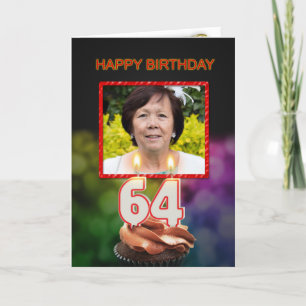 64e verjaardag met cake en kaarsen kaart