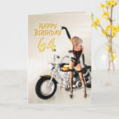 64e verjaardag met een motormeisje kaart (Gele Bloem)