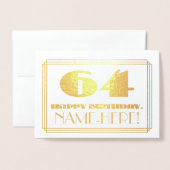 64e verjaardag; naam + Art Deco geïnspireerd look  Folie Kaarten (Voorkant met envelop)