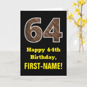 64e verjaardag: Naam, Faux Wood Grain Pattern "64" Kaart (Gele Bloem)