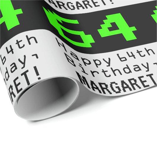 64e verjaardag - Nerdy / Geeky stijl "64" en naam Cadeaupapier (Rol Hoek)