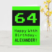 64e verjaardag: Nerdy / Geeky Style "64" en naam Kaart (Gele Bloem)