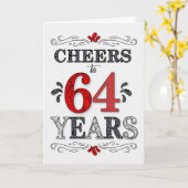64e verjaardag Proost in rood wit zwart patroon Kaart (Gele Bloem)
