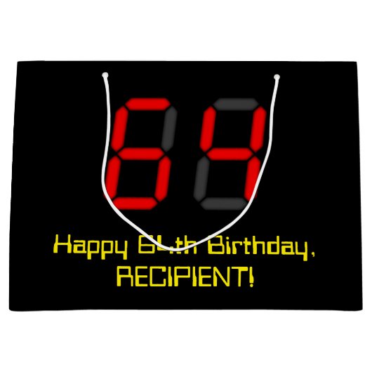 64e verjaardag: Red Digital Clock Style "64" + naa Groot Cadeauzakje (Voorkant)