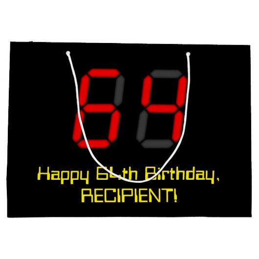 64e verjaardag: Red Digital Clock Style "64" + naa Groot Cadeauzakje (Achterkant)