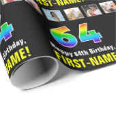 64e verjaardag: Regenboog "64"; Aangepaste foto's  Cadeaupapier (Rol Hoek)