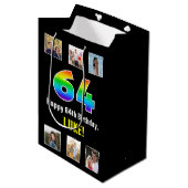 64e verjaardag: Regenboog "64", aangepaste foto's  Medium Cadeauzakje (Voorkant Gekanteld)