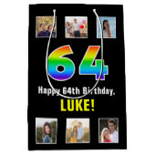 64e verjaardag: Regenboog "64", aangepaste foto's  Medium Cadeauzakje (Voorkant)