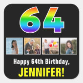 64e verjaardag: Regenboog "64"; Aangepaste foto's  Vierkante Sticker (Voorkant)
