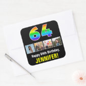 64e verjaardag: Regenboog "64"; Aangepaste foto's  Vierkante Sticker (Envelop)