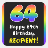 64e verjaardag: Regenboogspectrum # 64, Aangepaste Vierkante Sticker (Voorkant)