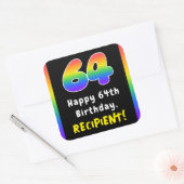 64e verjaardag: Regenboogspectrum # 64, Aangepaste Vierkante Sticker (Envelop)