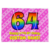 64e verjaardag: roze strips & harten, regenboognr. groot cadeauzakje (Achterkant)