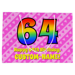 64e verjaardag: roze strips & harten, regenboognr. groot cadeauzakje