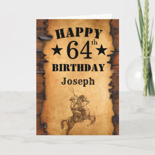 64e verjaardag Rustic Country Western Cowboy Horse Kaart