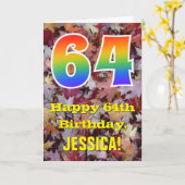 64e verjaardag; rustieke herfstbladeren; regenboog kaart (Gele Bloem)