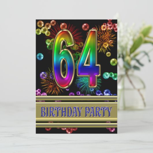 64e verjaardag Uitnodiging met bellen (Staand voorkant)