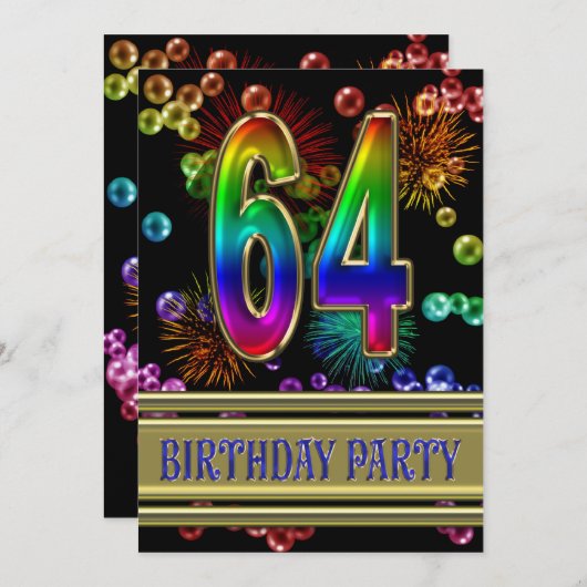 64e verjaardag Uitnodiging met bellen (Voorkant / Achterkant)