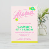 64e verjaardag uitnodigingen Tropical Aloha Pink (Staand voorkant)