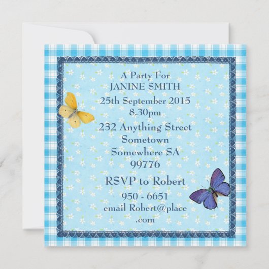 64e verjaardag Uitnodigingsbloemen, vlinders Kaart (Achterkant)