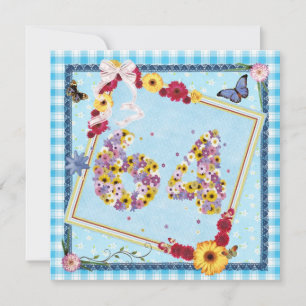 64e verjaardag Uitnodigingsbloemen, vlinders Kaart