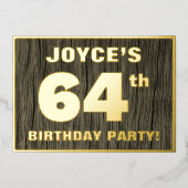 64e verjaardag: Vet, Faux Hood Grain Pattern Folie Uitnodiging (Voorkant)