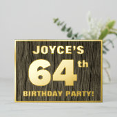 64e verjaardag: Vet, Faux Hood Grain Pattern Folie Uitnodiging (Staand Voorkant)