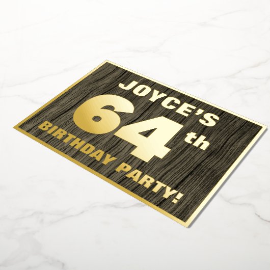 64e verjaardag: Vet, Faux Hood Grain Pattern Folie Uitnodiging (Gedraaid)