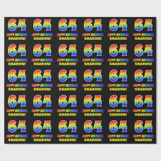 64e verjaardag: Vet, Vun, Eenvoudig, Regenboog 64 Cadeaupapier (Vlak)